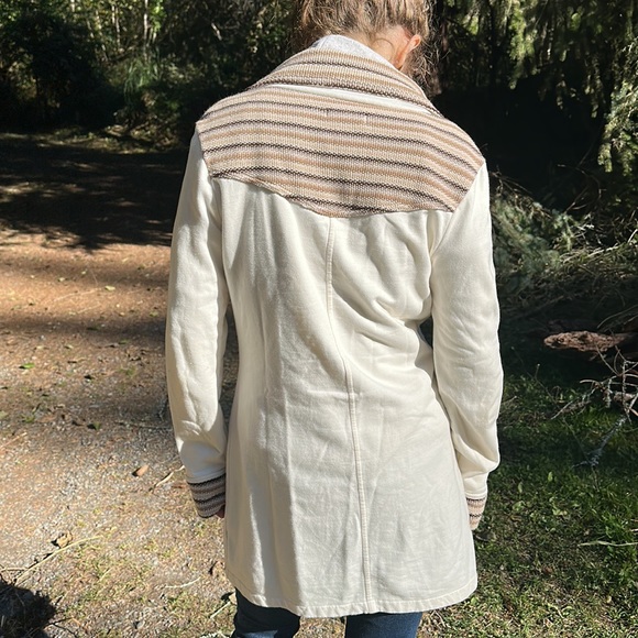 PRANA ROWEN Knit Woven Trim Long coat
Button down cotton stretch cream& brown S - Picture 3 of 10